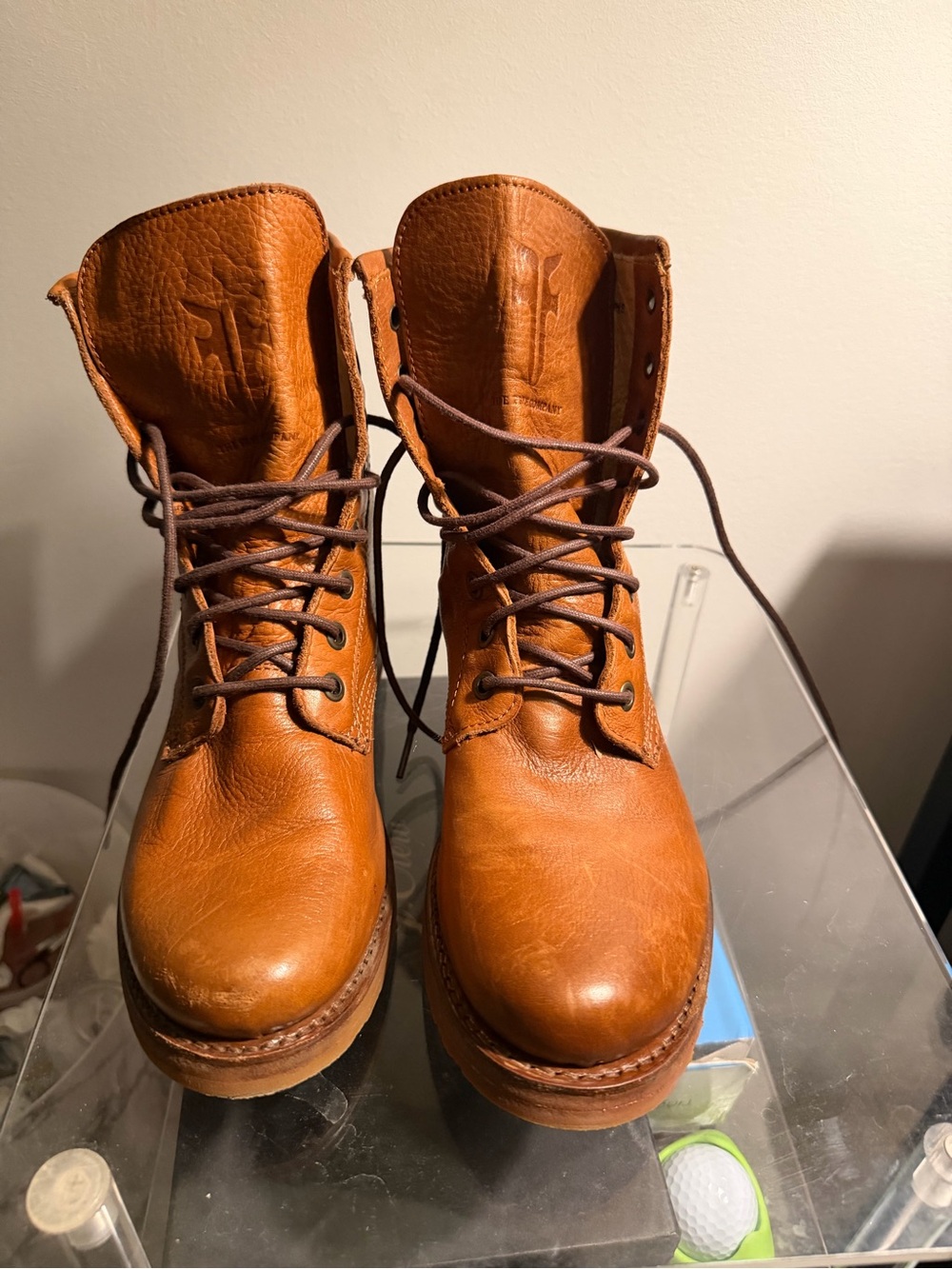 FRYE Brown Cognac Leather Lace Up Combat Boots Women’s 7.5